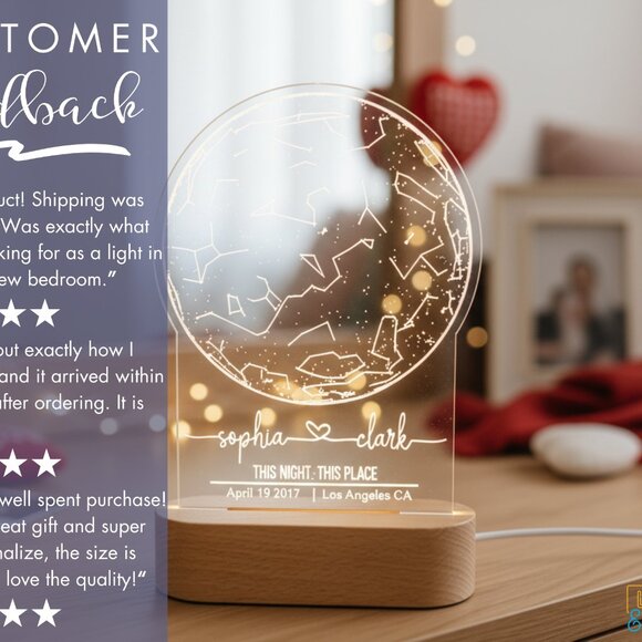 Personalized Star Map Night Light | Couples Gift by Date & Location - Picture 7 of 8